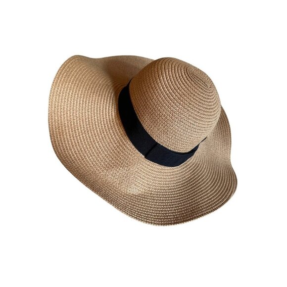 Debra Weitzner Large Floppy Sun Hat For Women 90% Paper 10% Polyester Tan & Blac - Picture 1 of 4